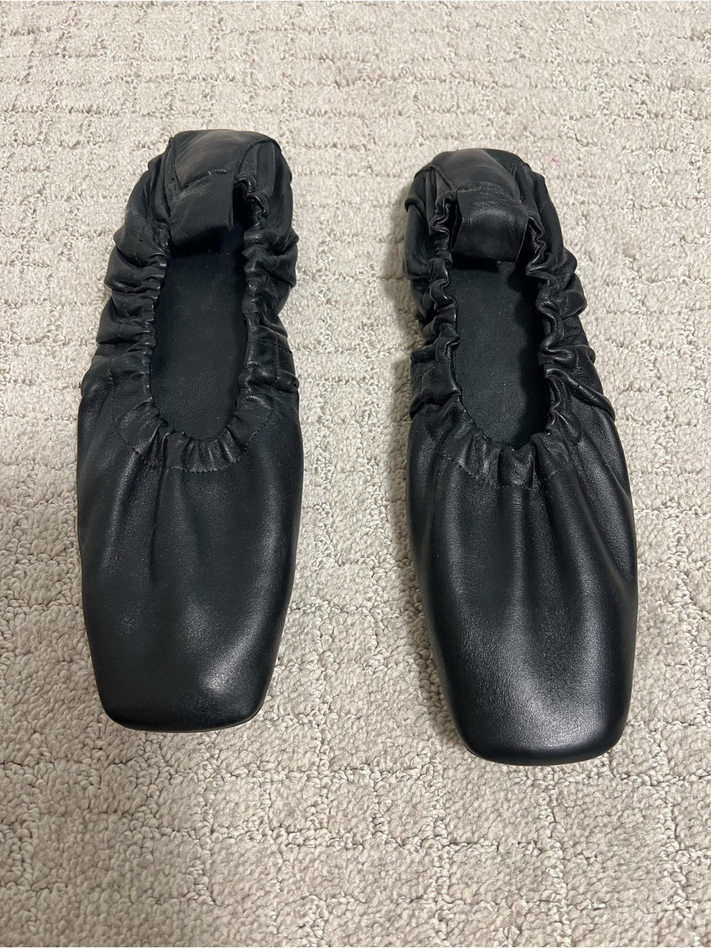 Mango Black Gathered-Top Square-Toe Ballet Flats